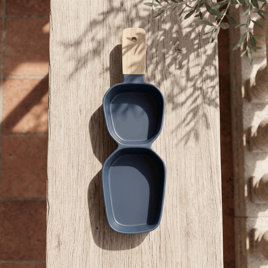 prdct_Two Section Platter with Wooden Handle - Blue