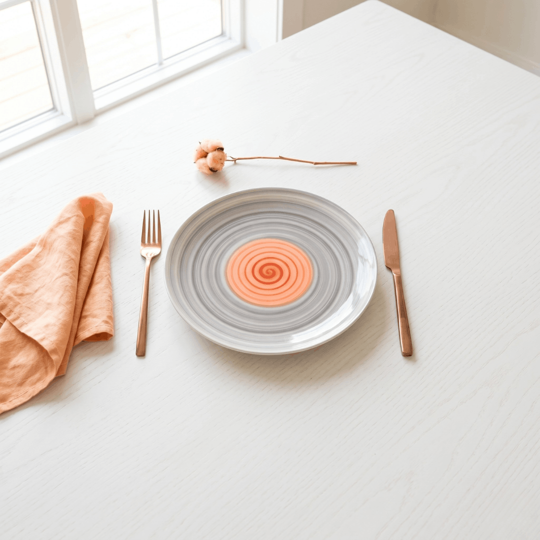 Rainbow Collection - Grey+Pink - Round Dinner Plate - 10 in