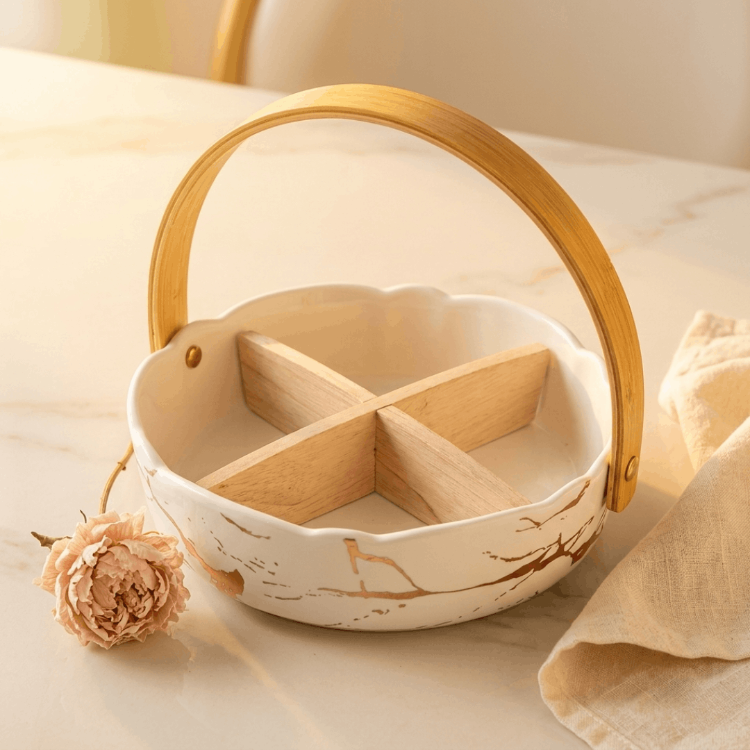 Four Section Basket Platter - White