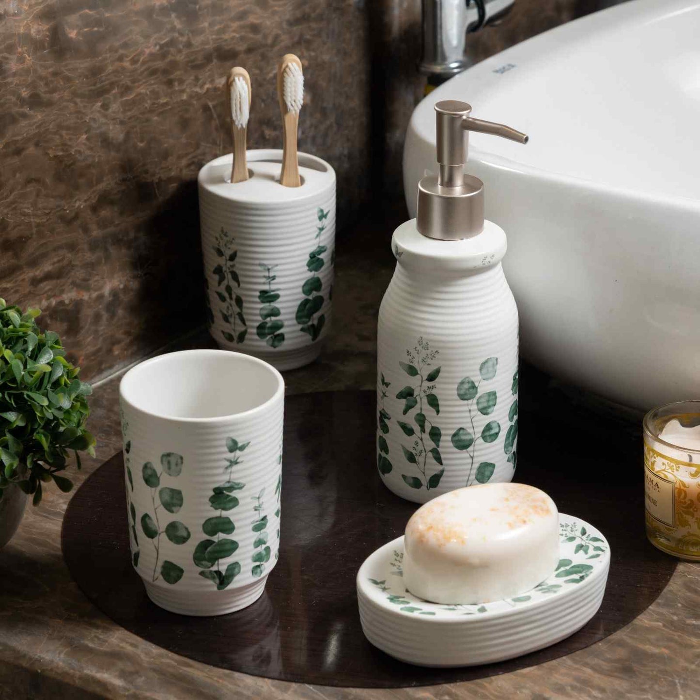 Eucalyptus Whisper - Ceramic 4 pcs Bathroom Set