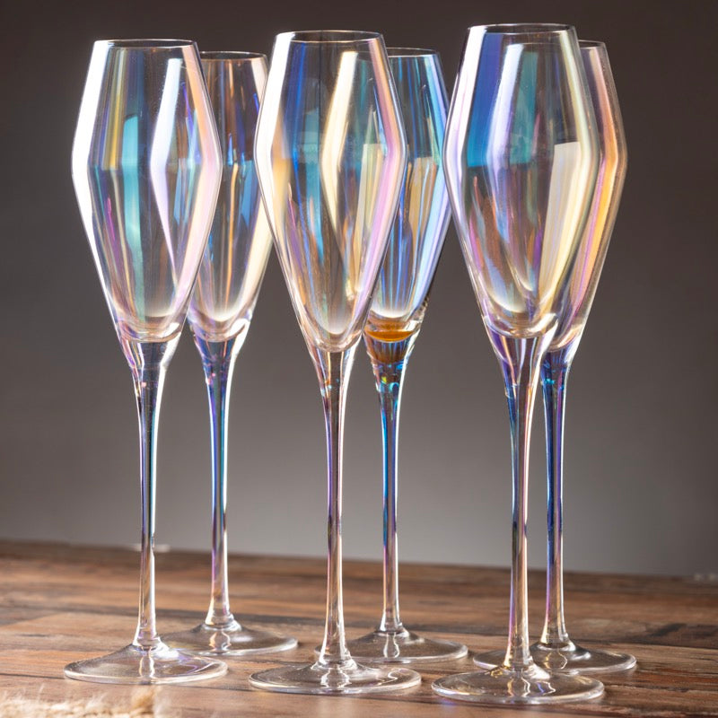 Crystal Prismatic Champagne Glass - Colorful - Set of 2