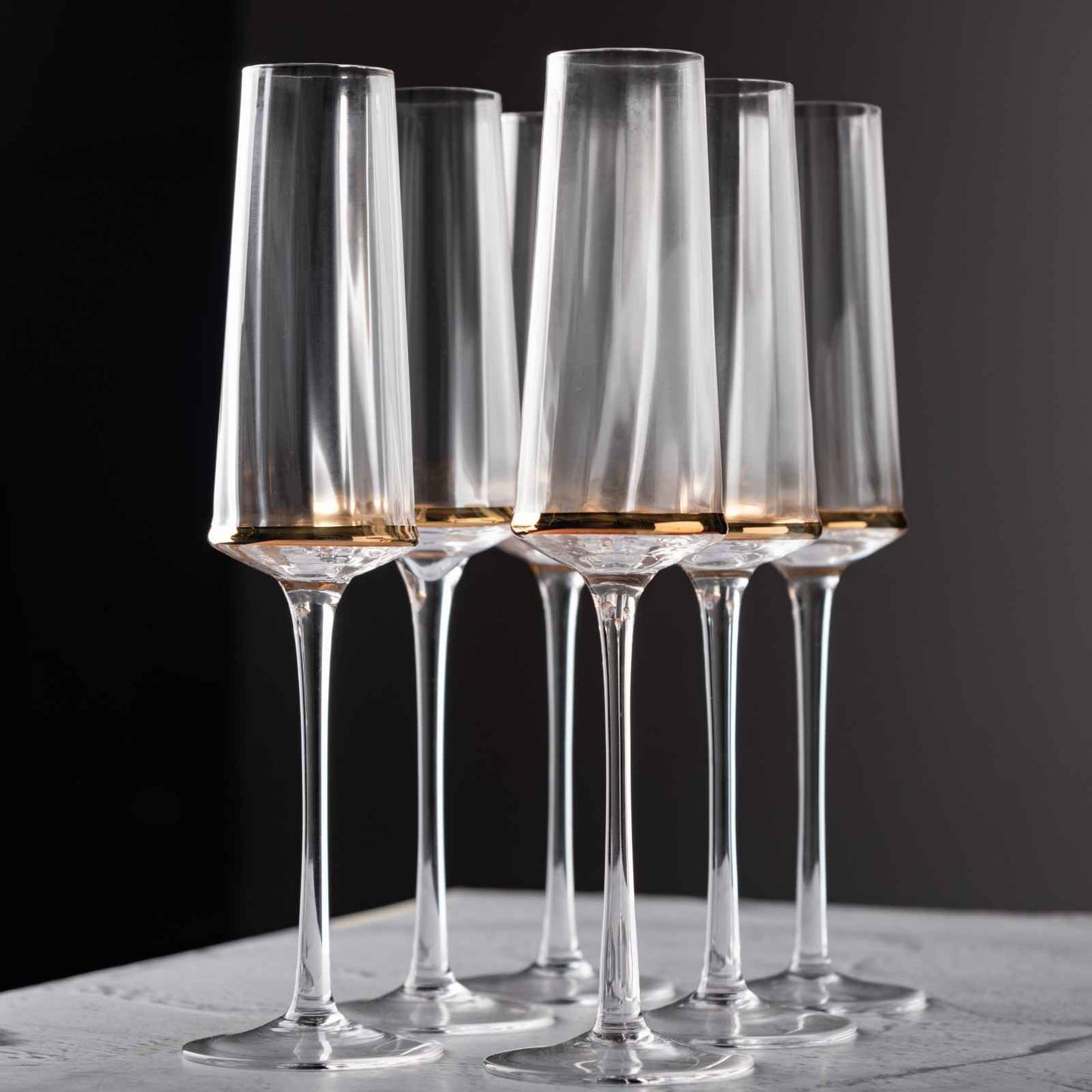 Golden Stripe Crystal Champange Flute - Set of 2