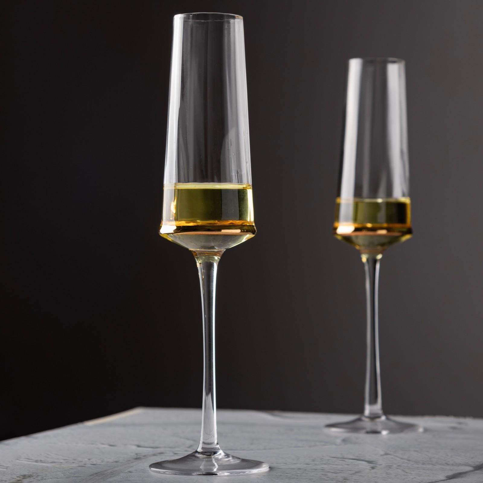 Golden Stripe Crystal Champange Flute - Set of 2
