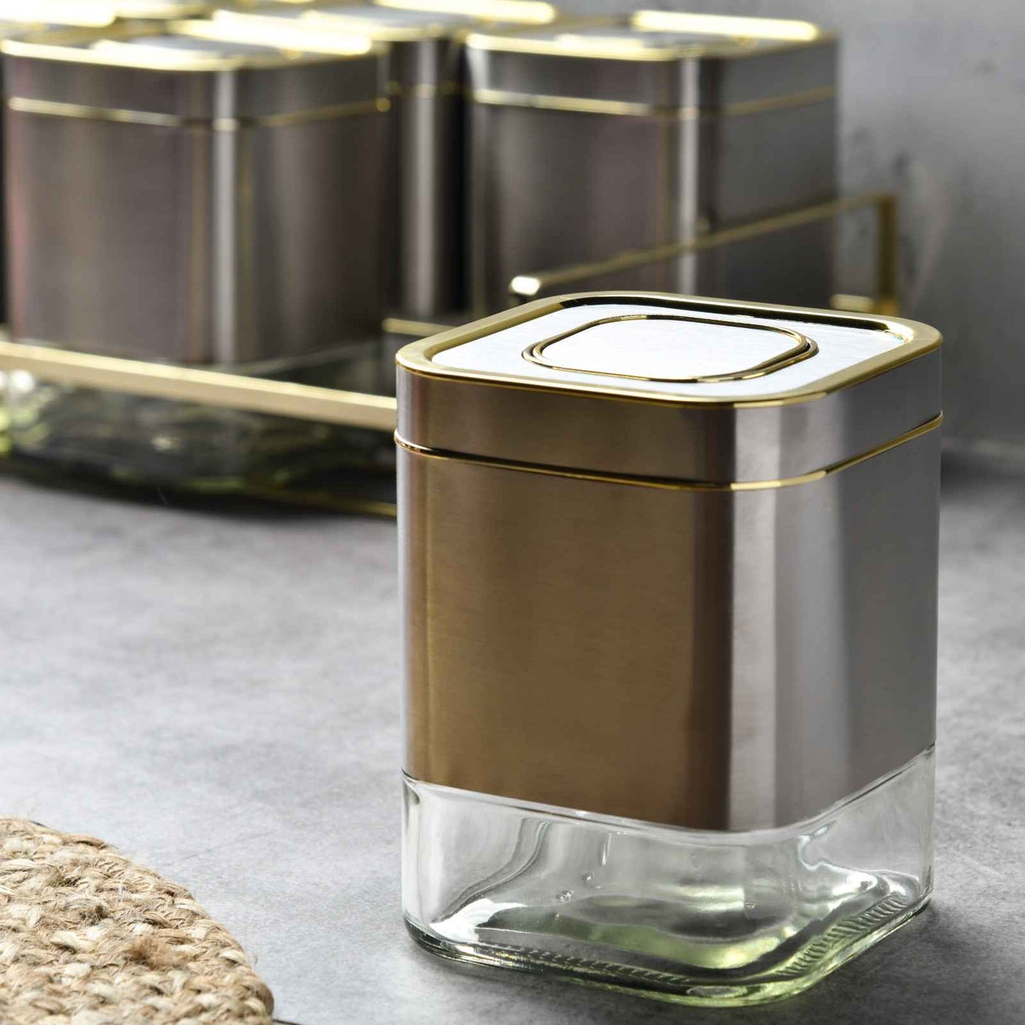 LUXE gRID Square Canister Set 500 ML - sILVER - Set of 6