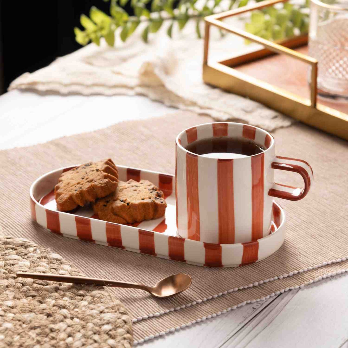 Stripped Tea Cup with Tray