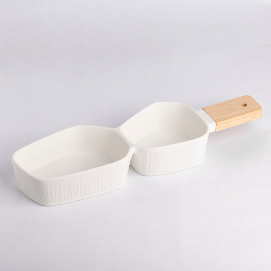 prdct_Two-Section Platter with Wooden Handle - White