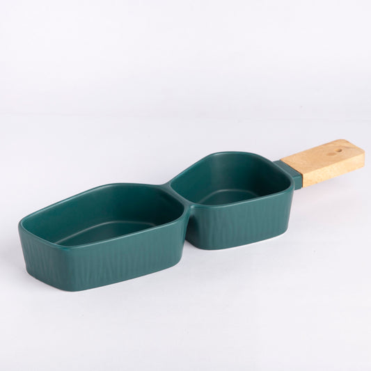 prdct_Two-Section Platter with Wooden Handle - Green