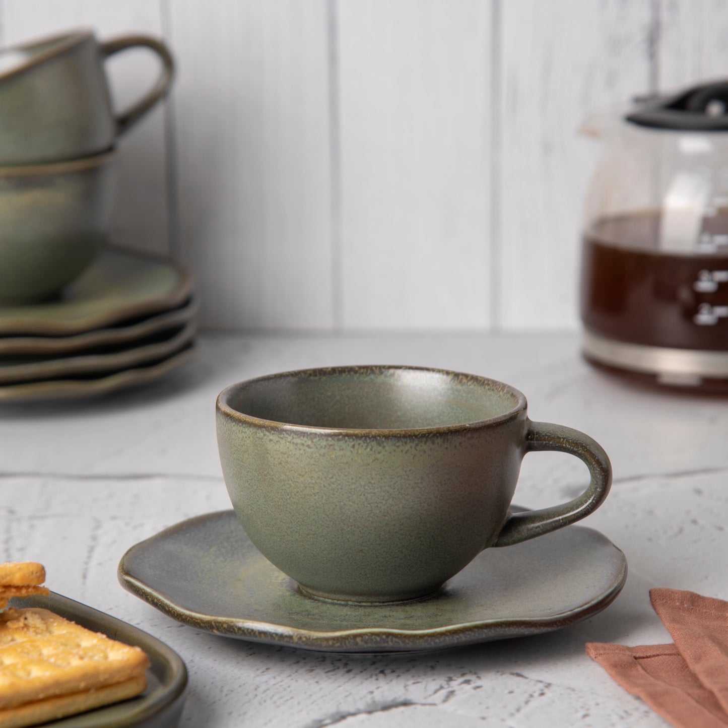 Charcoal grey Tea Cup and Saucer - set of 6