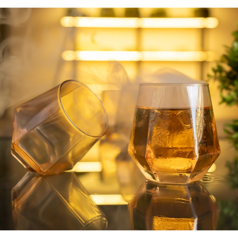 Diamond Six-Sided Glass - Amber - Set of 6