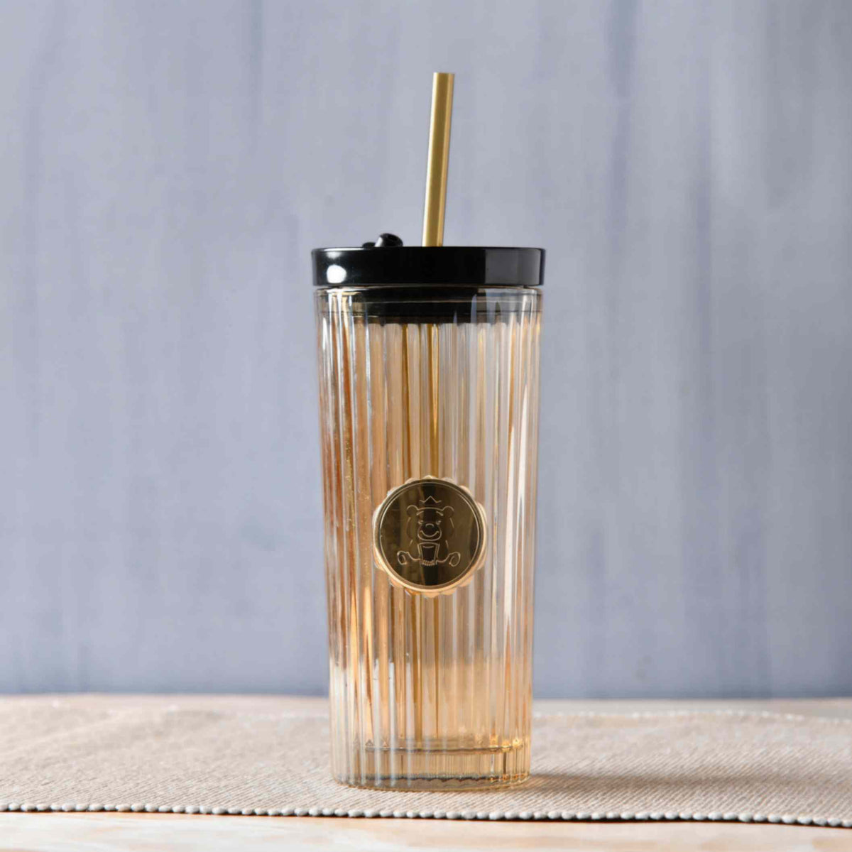 Ribbed Glass Straw Cup - 470ml