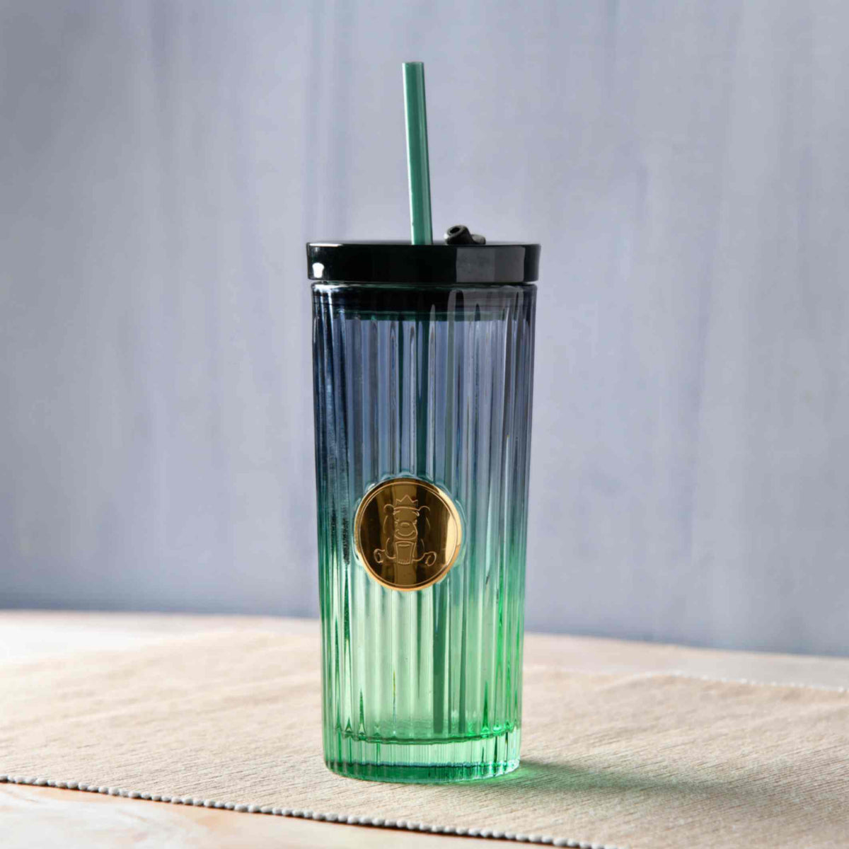 Ribbed Glass Straw Cup - 470ml