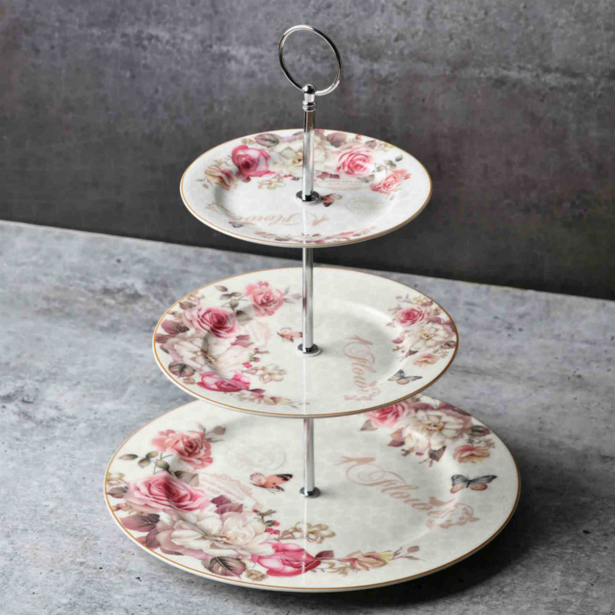 Vintage Floral 3 tier dessert stand