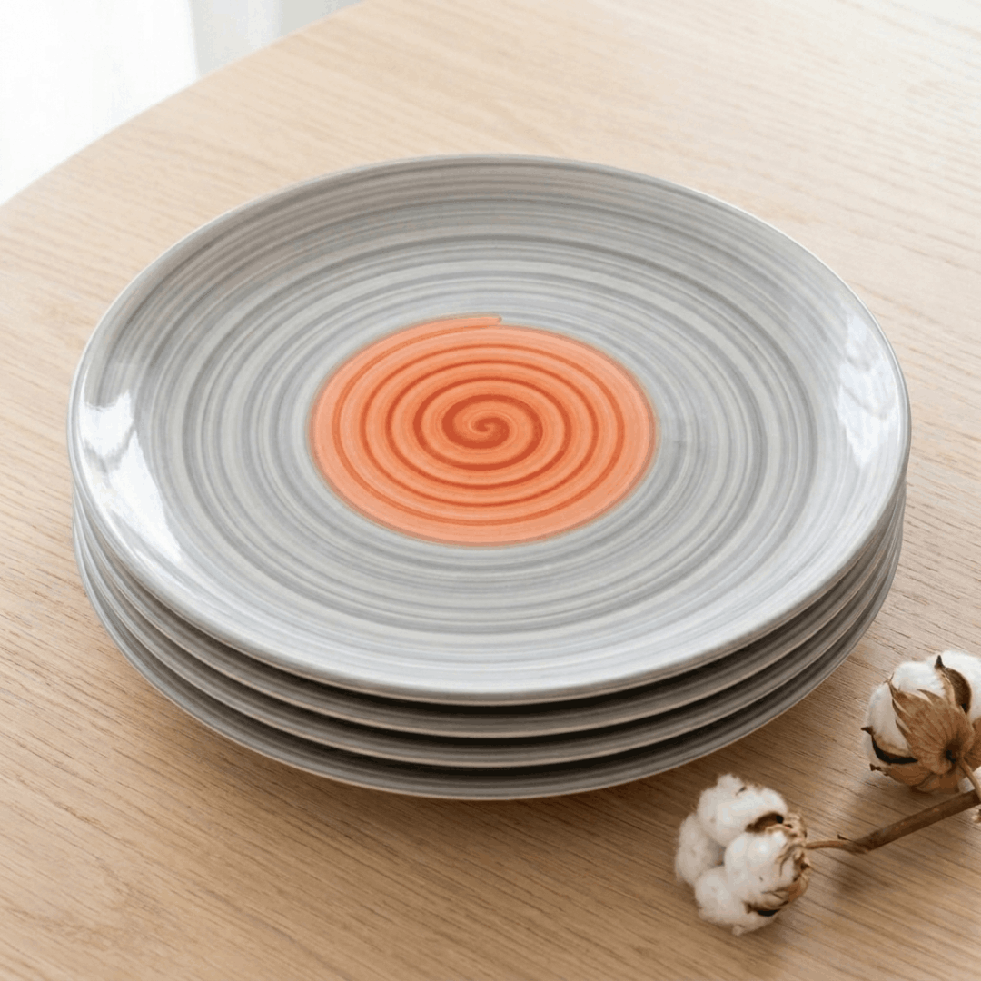 Rainbow Collection - Grey+Pink - Round Dinner Plate - 10 in