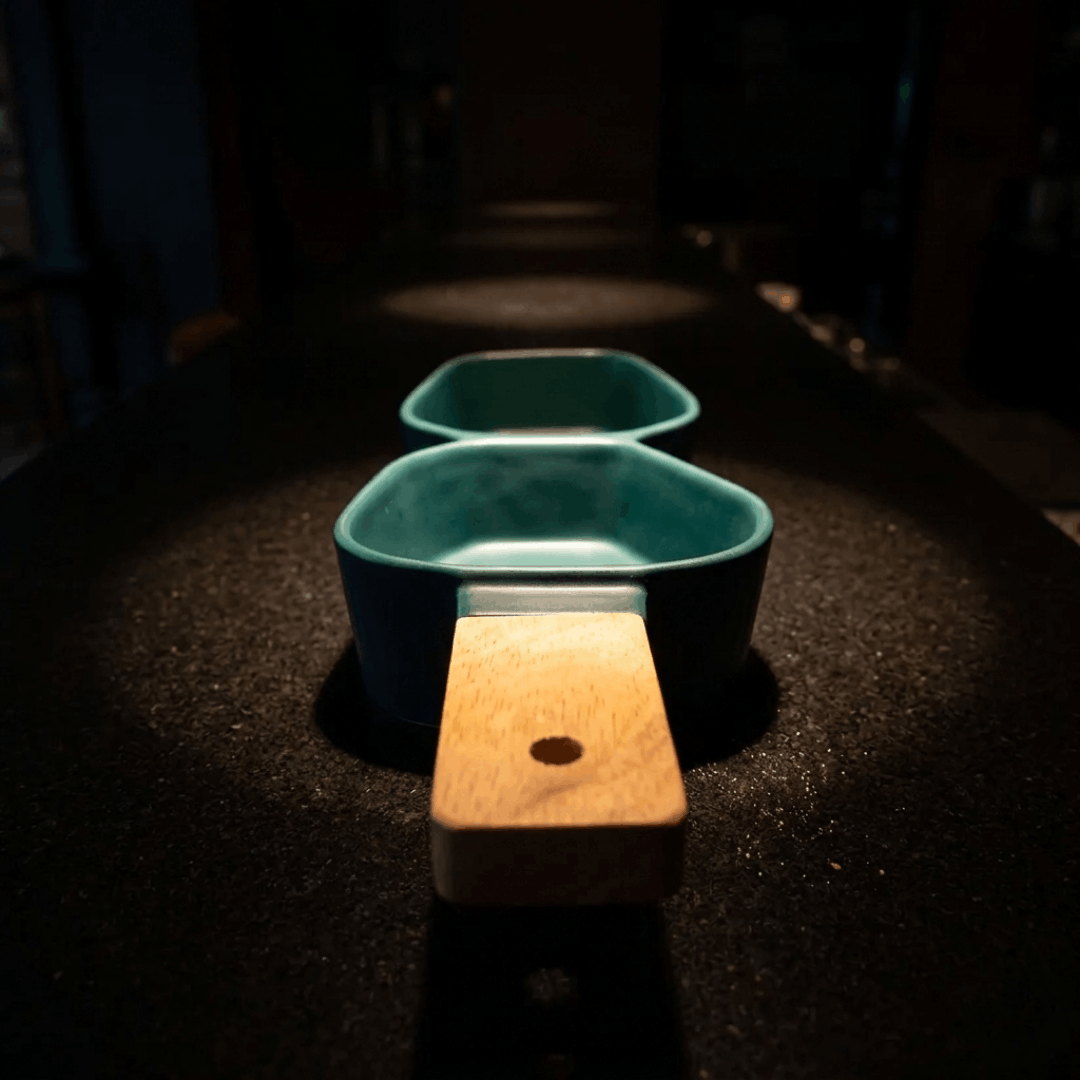 Two-Section Platter with Wooden Handle - Green