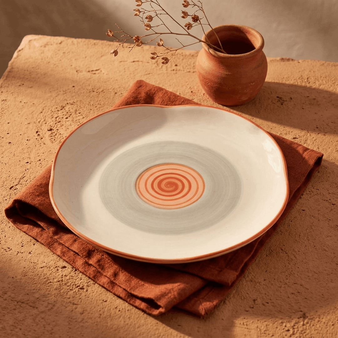 Rainbow Collection - Grey+Pink - Four Leaf Main Plate - 10 inch