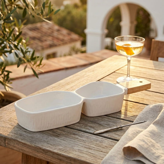 prdct_Two-Section Platter with Wooden Handle - White