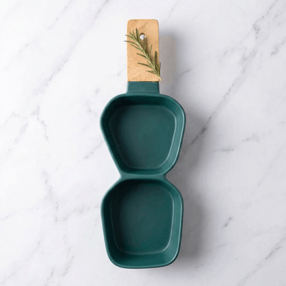 Two-Section Platter with Wooden Handle - Green