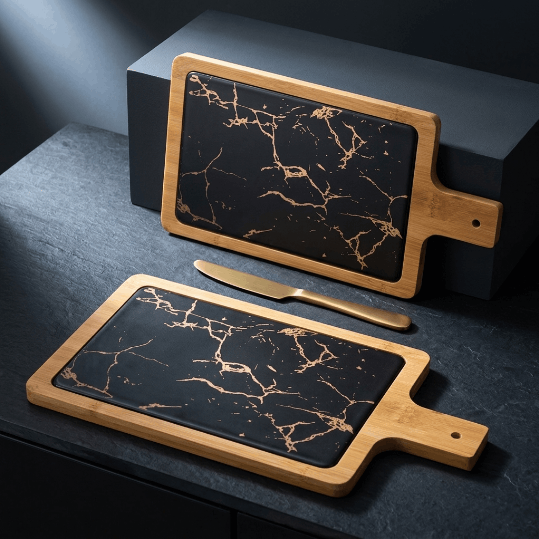 Rectangular Platter - Black  Gold