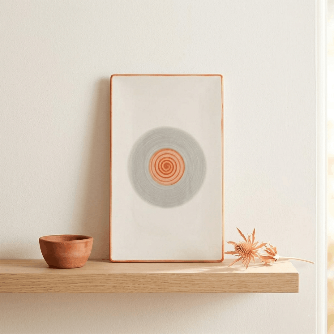 Rainbow Collection Flat Platter - Grey and Pink - 14 inch
