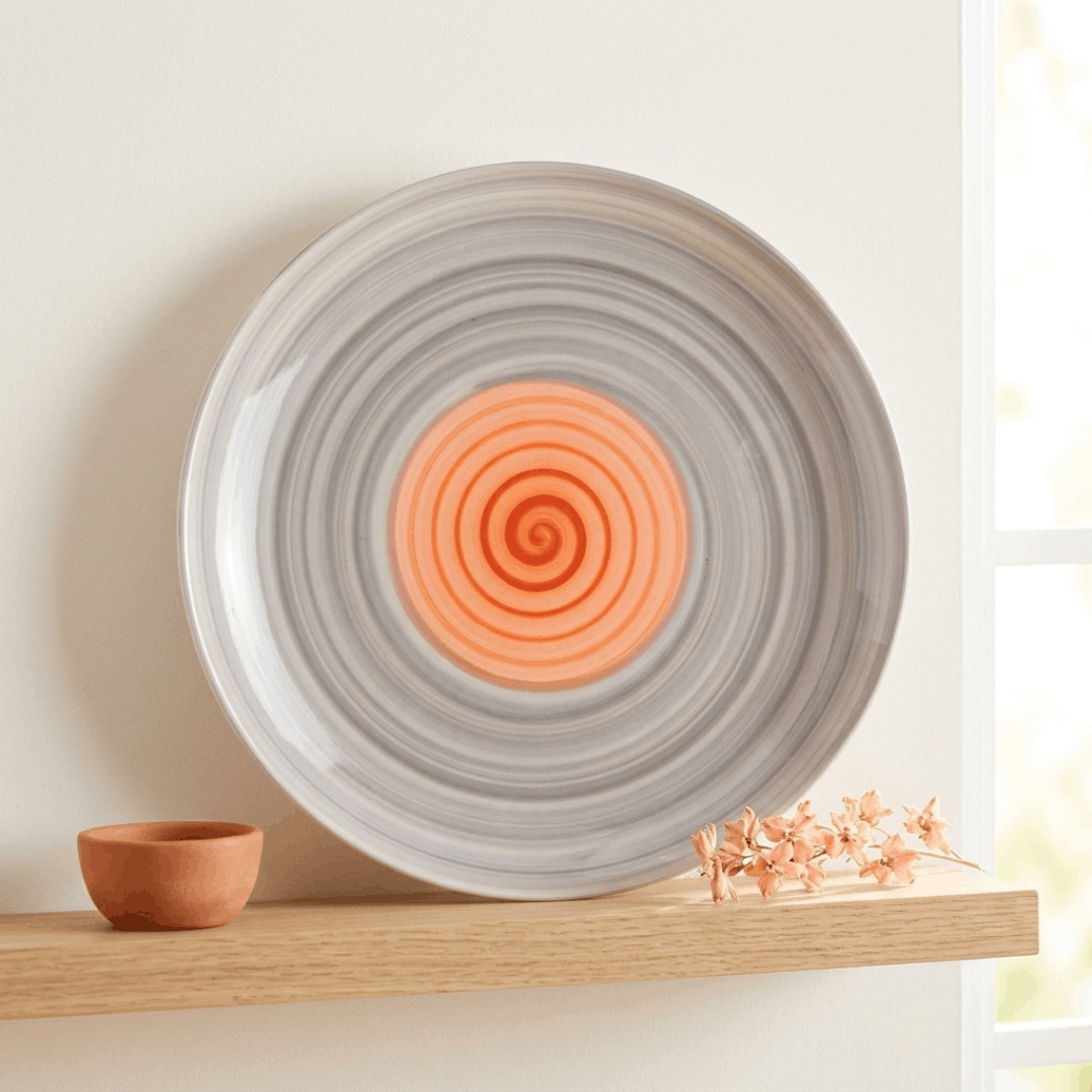 Rainbow Collection - Grey+Pink - Round Dinner Plate - 10 in