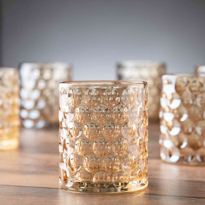 Bead Dot Whiskey Glass - Amber - Set of 6