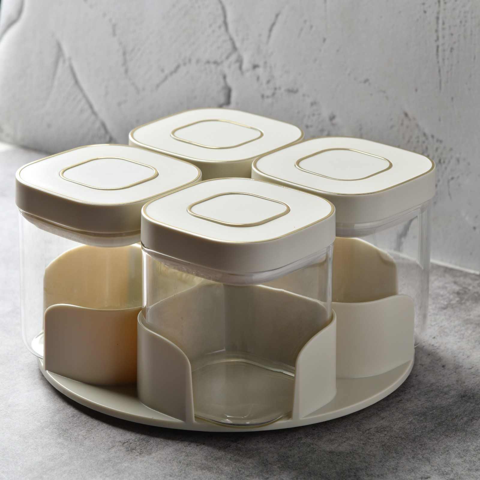 AuraSpin Revolving Airtight Jar Carousel - Set of 4 glass containers