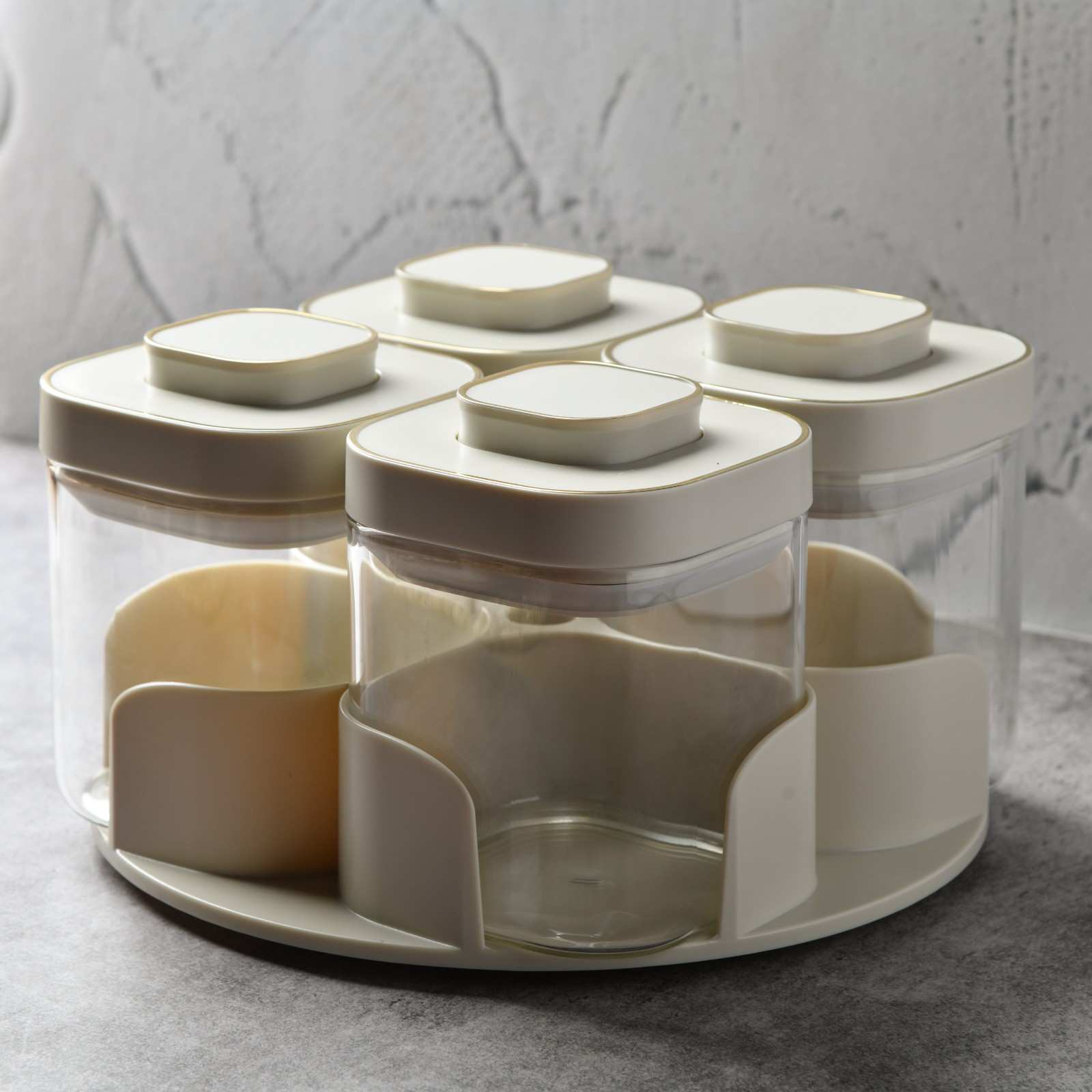 AuraSpin Revolving Airtight Jar Carousel - Set of 4 glass containers