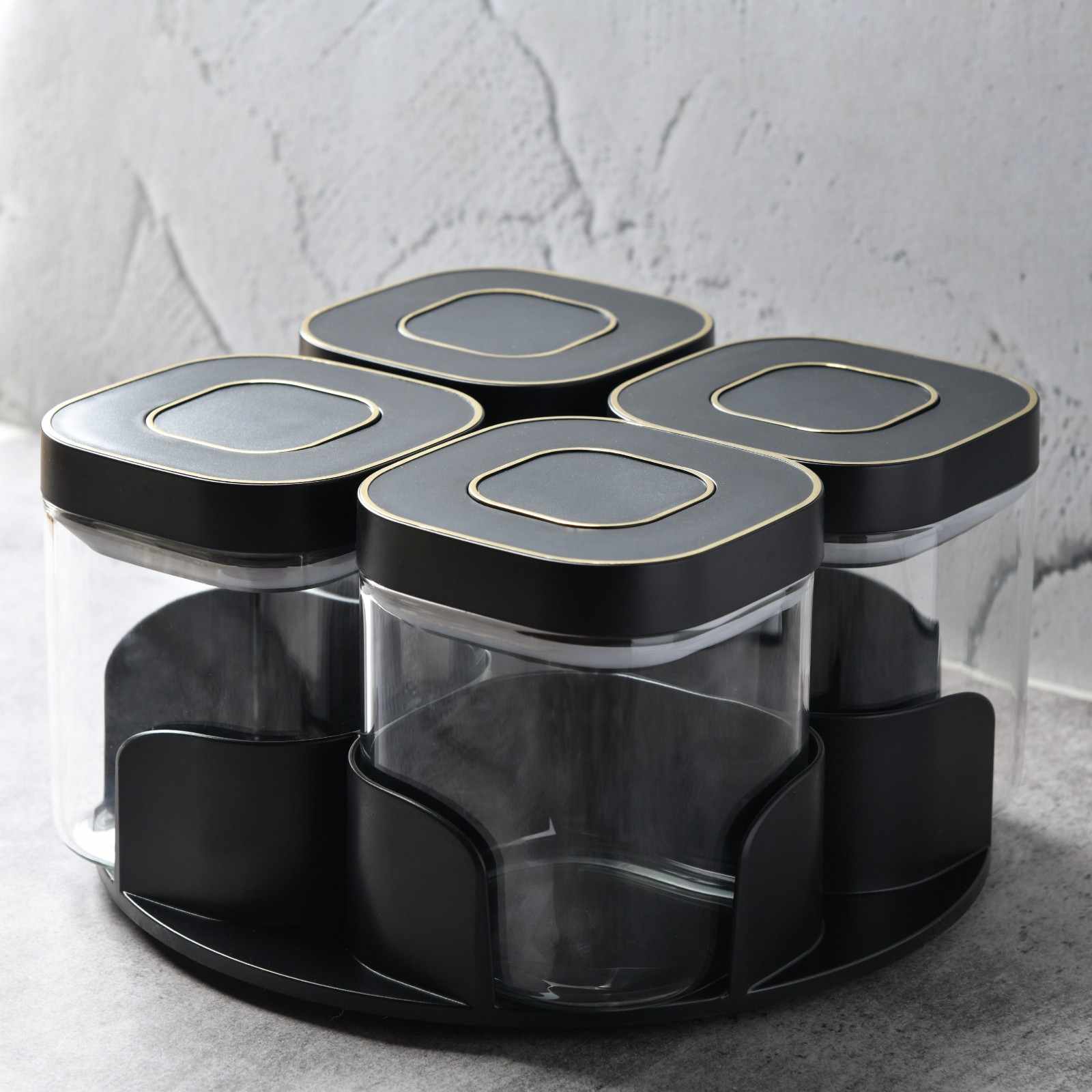 AuraSpin Revolving Airtight Jar Carousel - Set of 4 glass containers