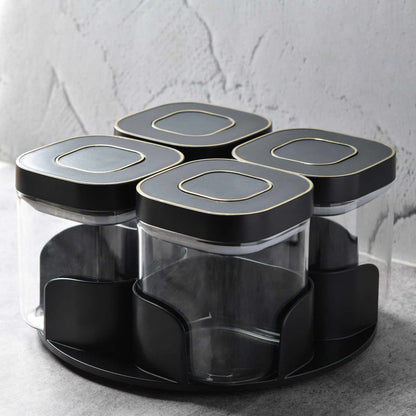 AuraSpin Revolving Airtight Jar Carousel - Set of 4 glass containers