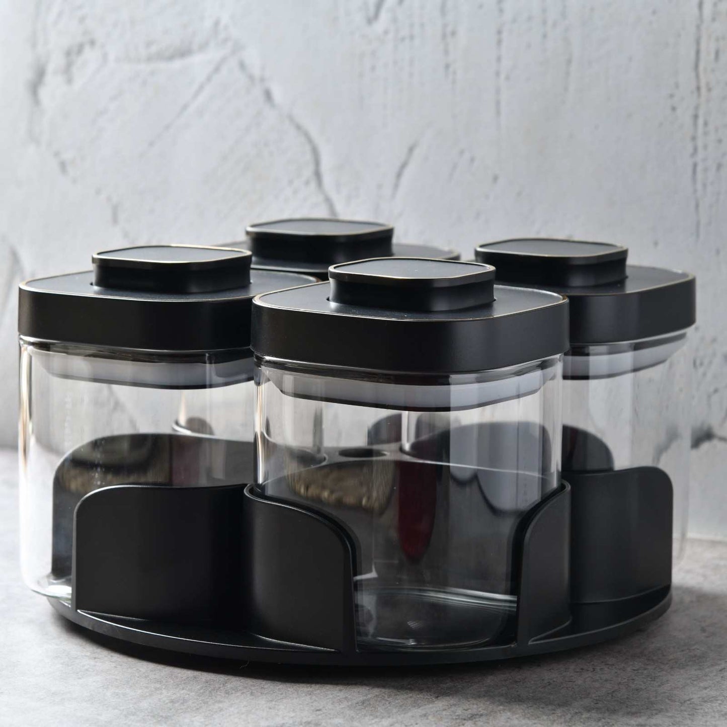 AuraSpin Revolving Airtight Jar Carousel - Set of 4 glass containers