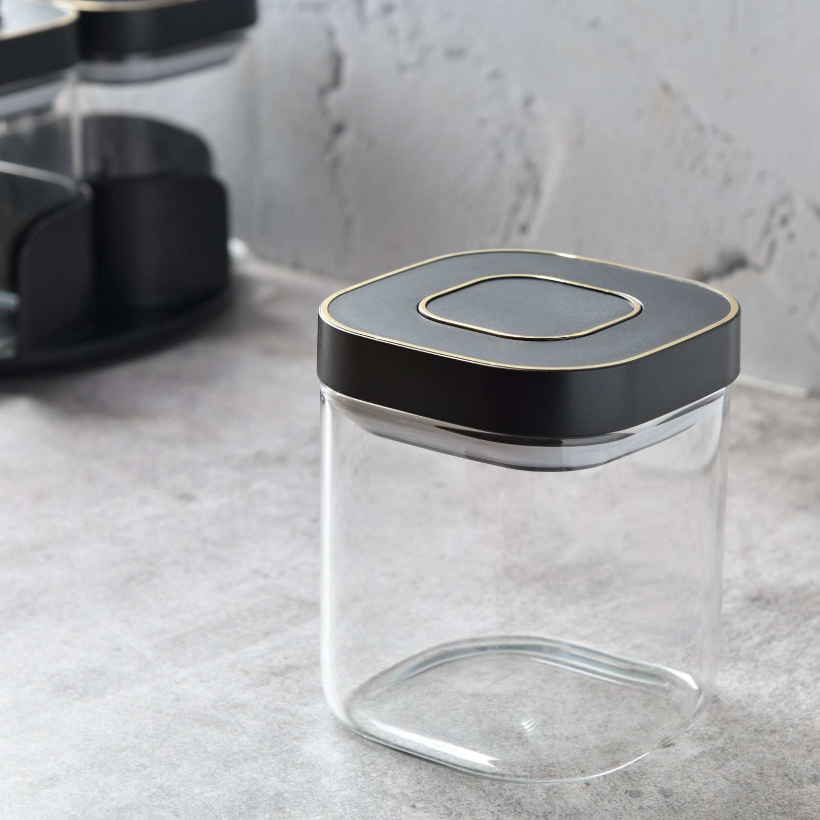 AuraSpin Revolving Airtight Jar Carousel - Set of 4 glass containers