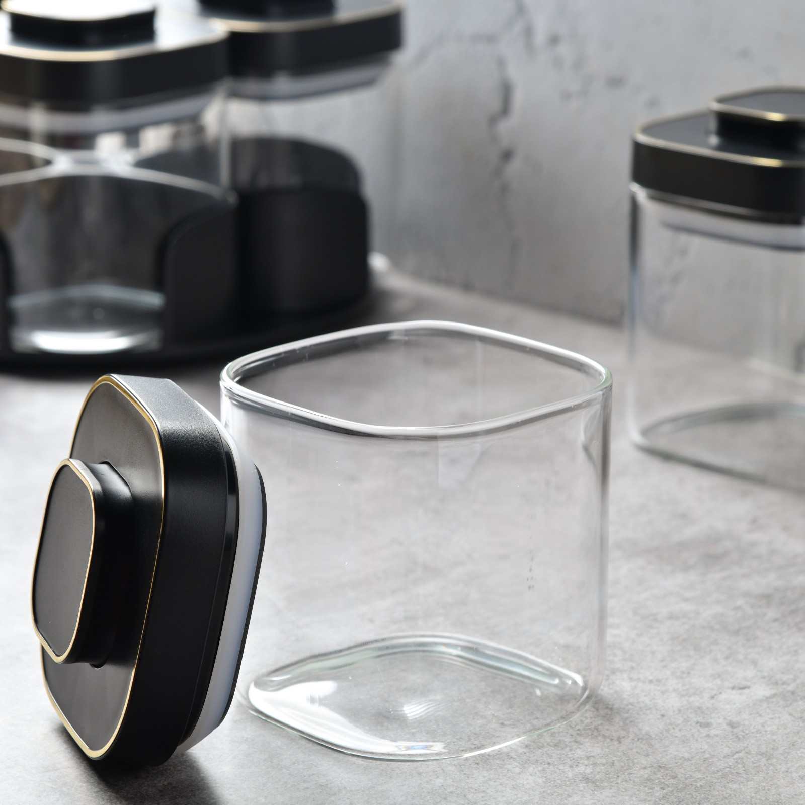 AuraSpin Revolving Airtight Jar Carousel - Set of 4 glass containers