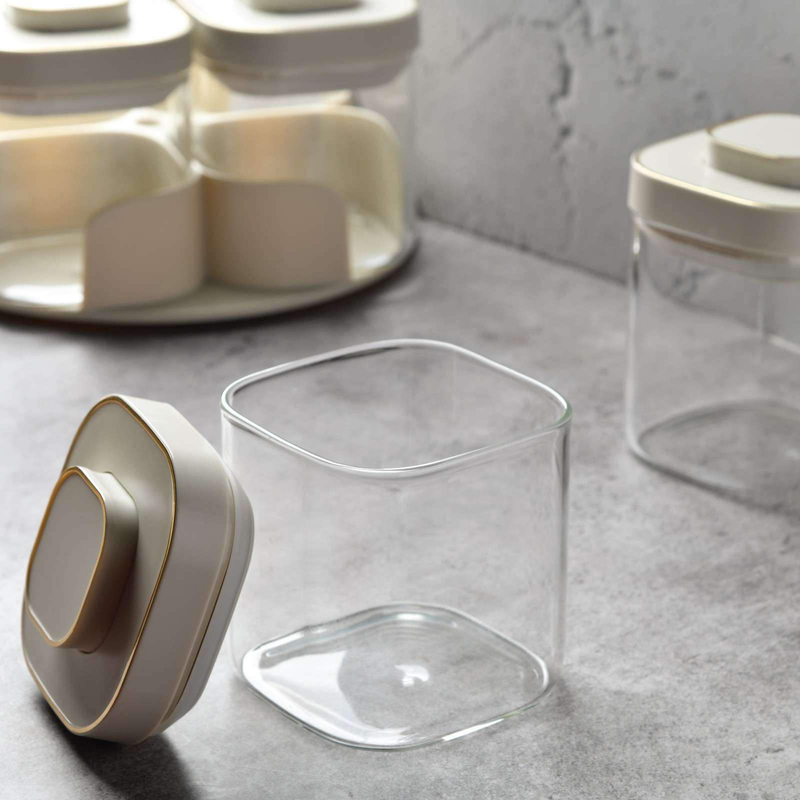 AuraSpin Revolving Airtight Jar Carousel - Set of 4 glass containers