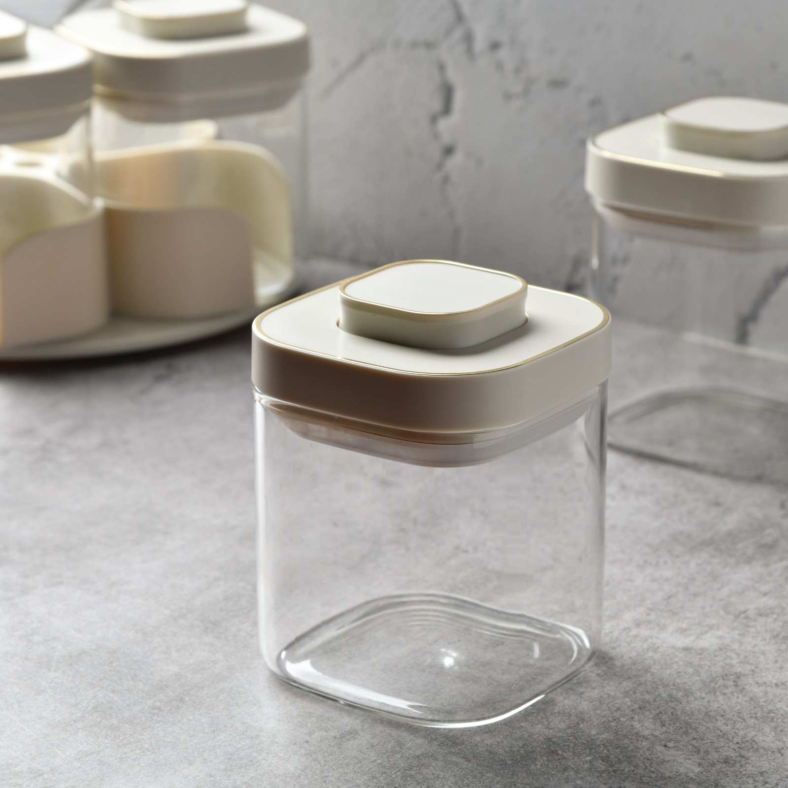 AuraSpin Revolving Airtight Jar Carousel - Set of 4 glass containers