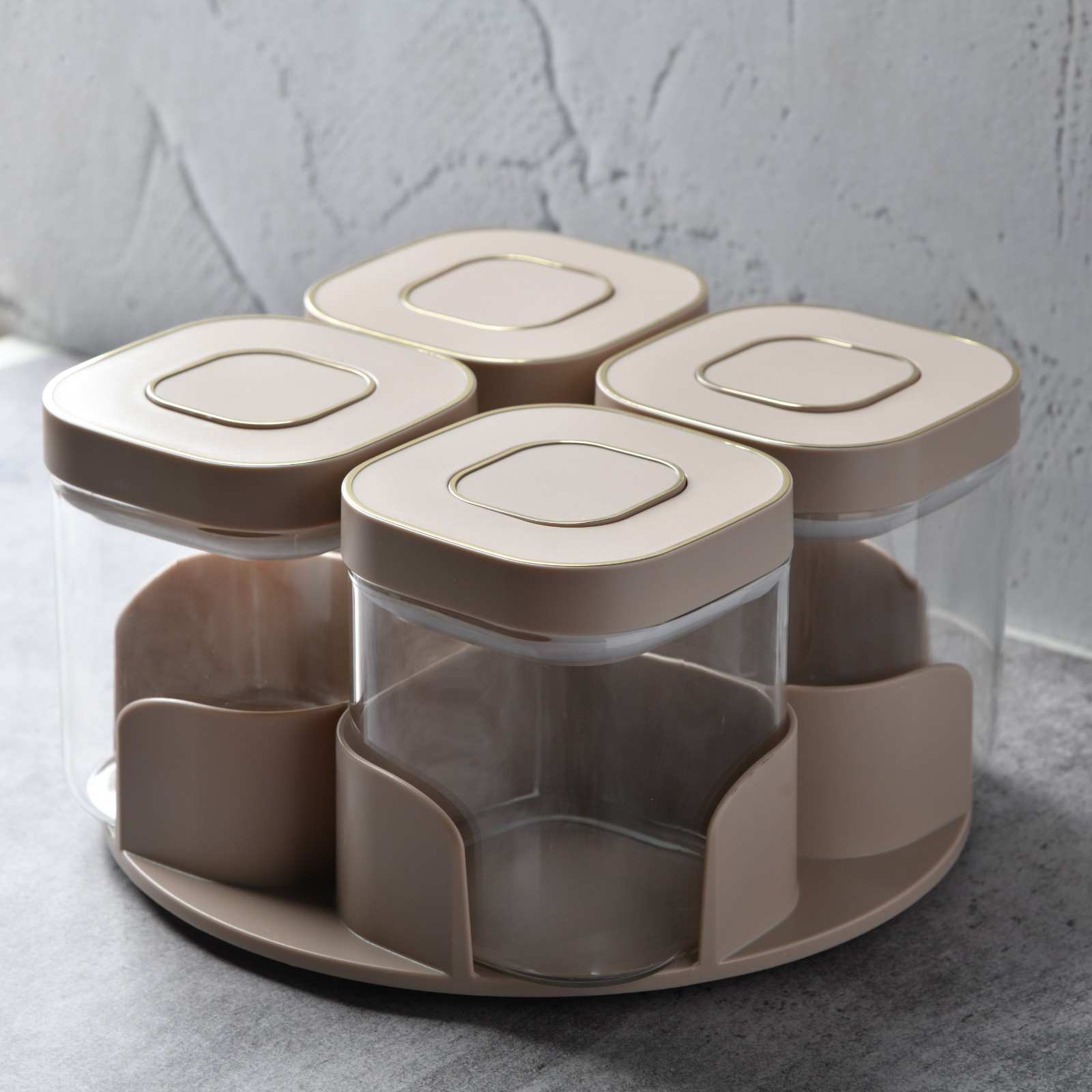 AuraSpin Revolving Airtight Jar Carousel - Set of 4 glass containers