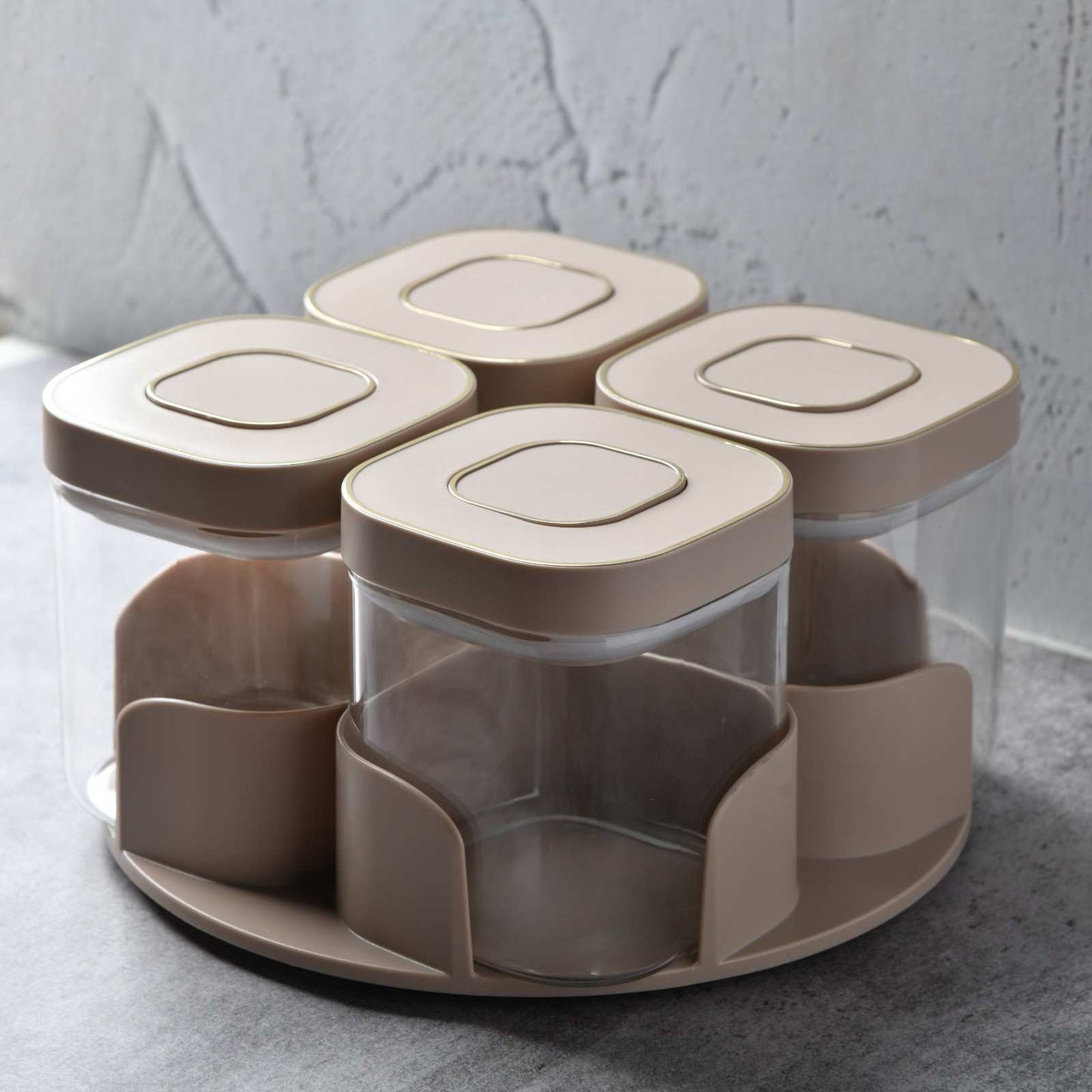 AuraSpin Revolving Airtight Jar Carousel - Set of 4 glass containers