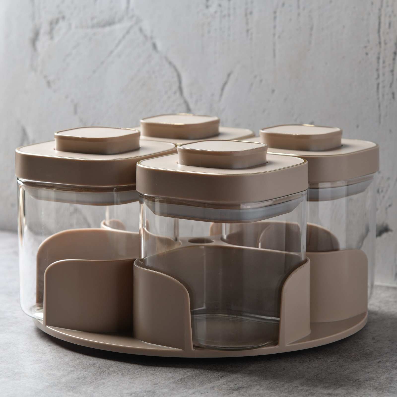 AuraSpin Revolving Airtight Jar Carousel - Set of 4 glass containers