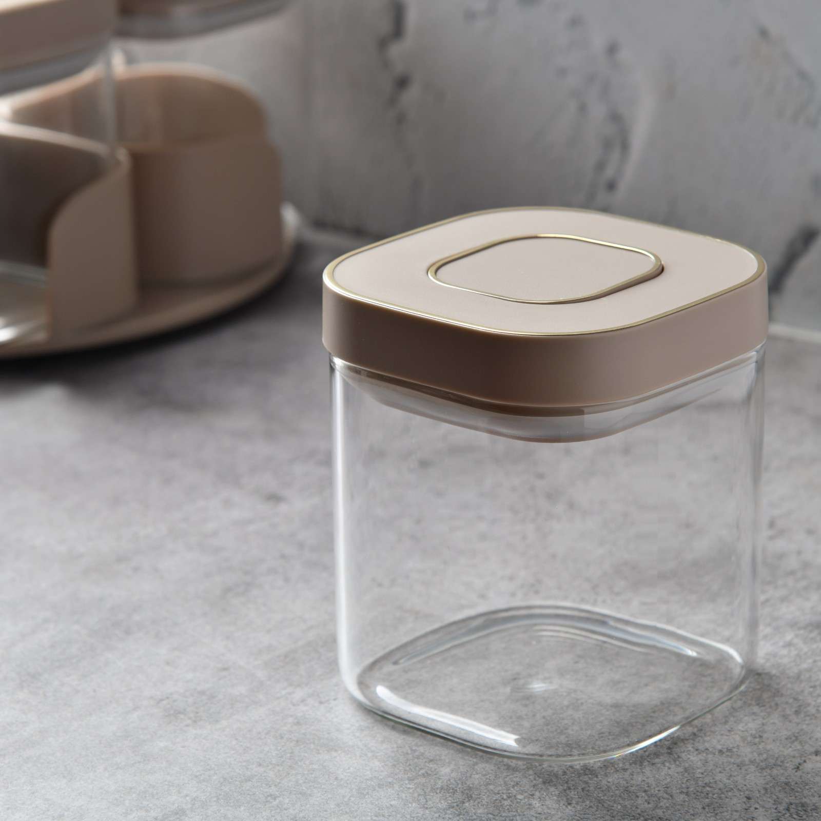 AuraSpin Revolving Airtight Jar Carousel - Set of 4 glass containers