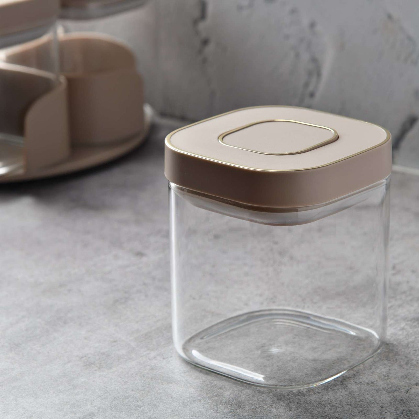 AuraSpin Revolving Airtight Jar Carousel - Set of 4 glass containers