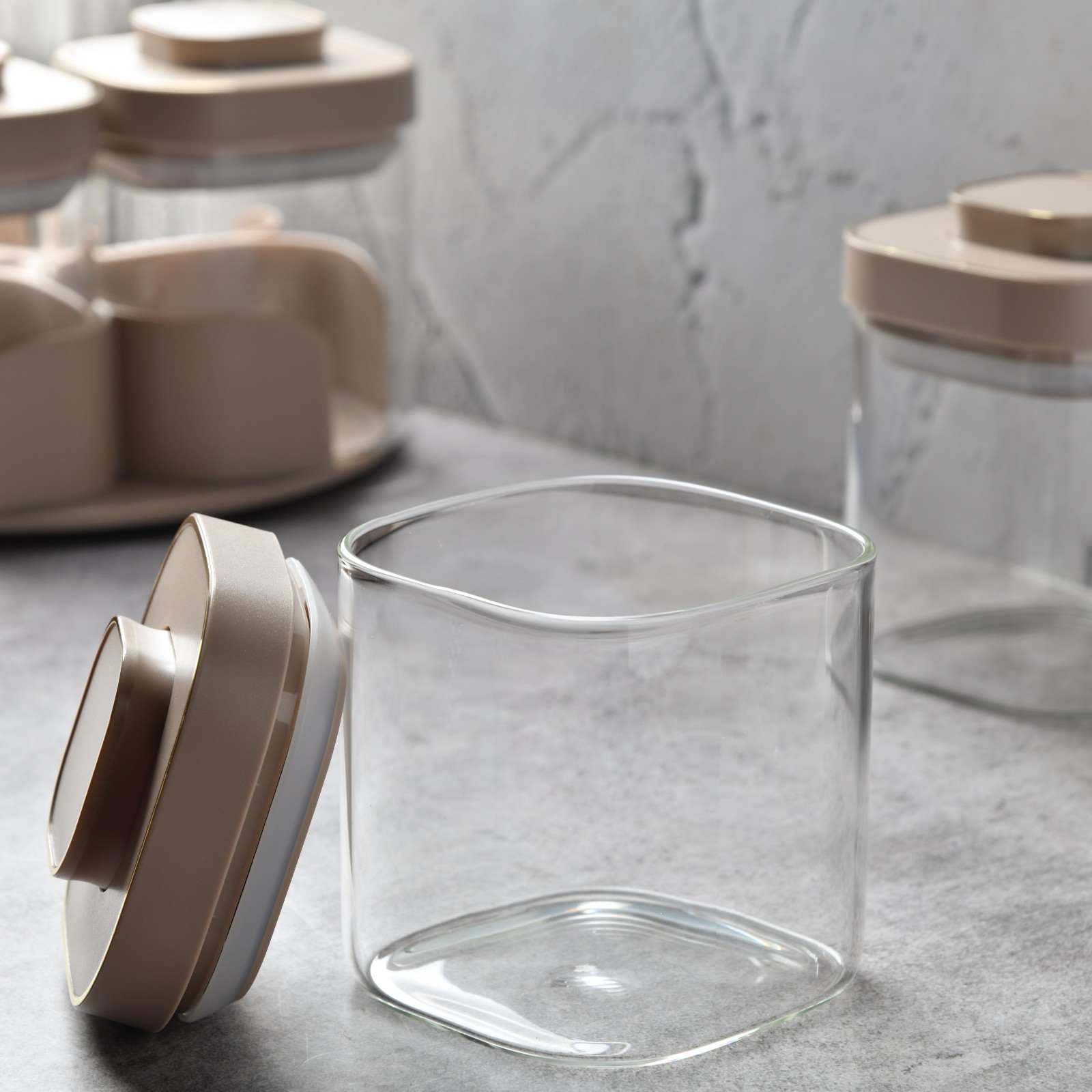 AuraSpin Revolving Airtight Jar Carousel - Set of 4 glass containers