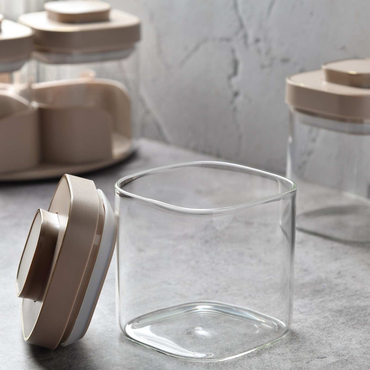 AuraSpin Revolving Airtight Jar Carousel - Set of 4 glass containers