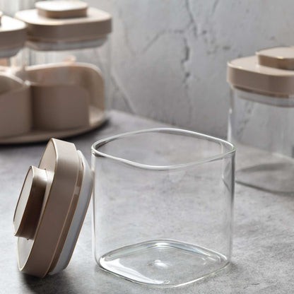 AuraSpin Revolving Airtight Jar Carousel - Set of 4 glass containers