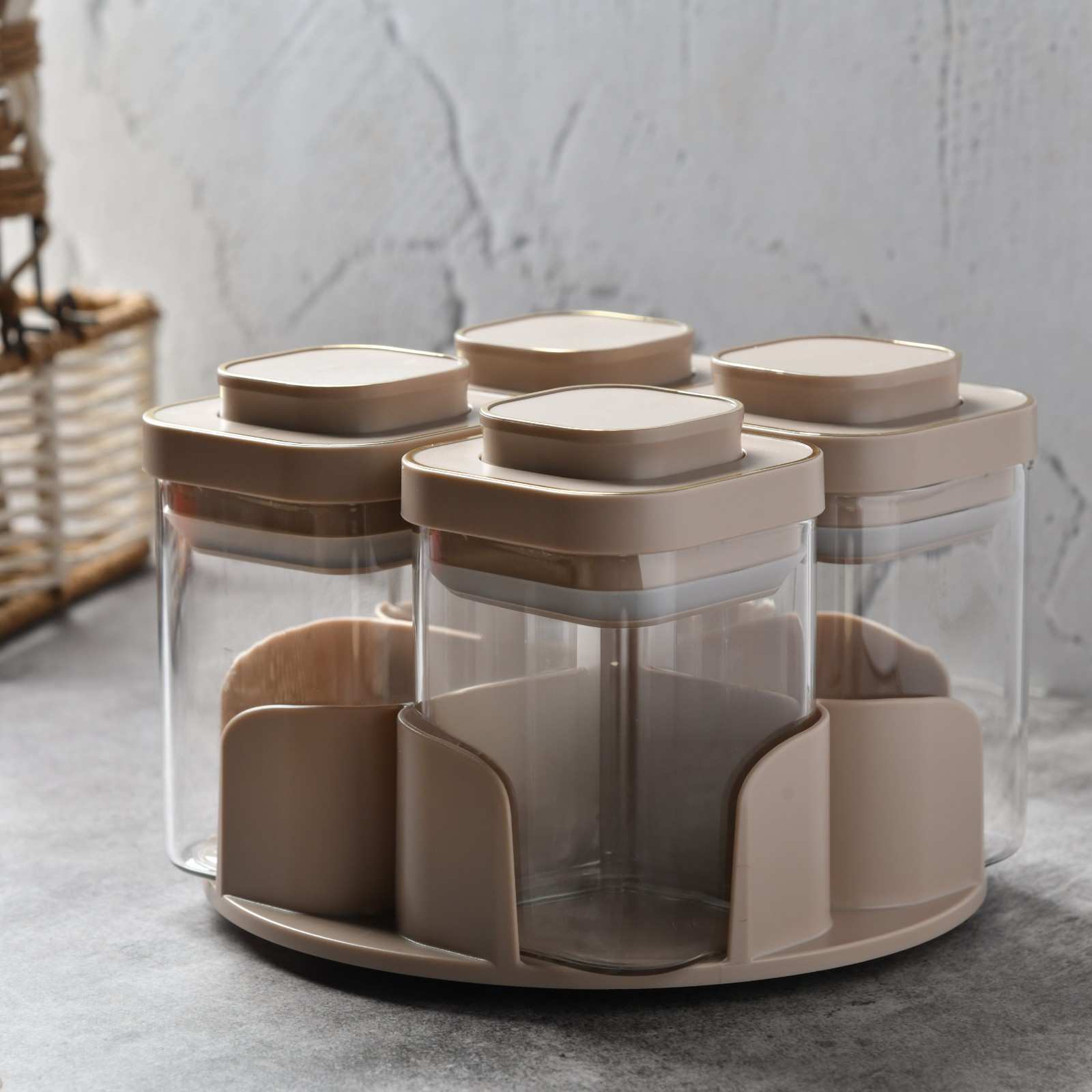 Aura Spin Caddy airtight glass Jar Carousel - Set of 4
