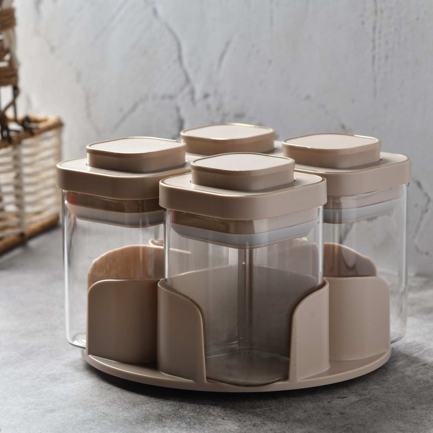 Aura Spin Caddy airtight glass Jar Carousel - Set of 4