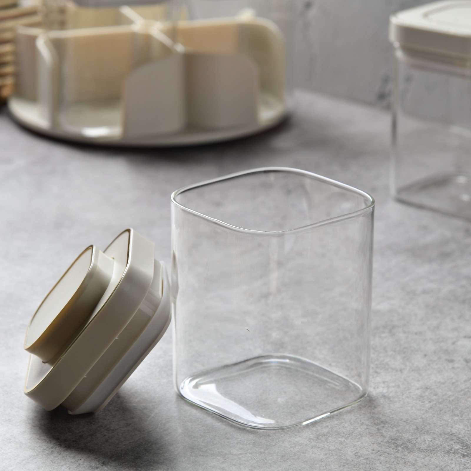 Aura Spin Caddy airtight glass Jar Carousel - Set of 4