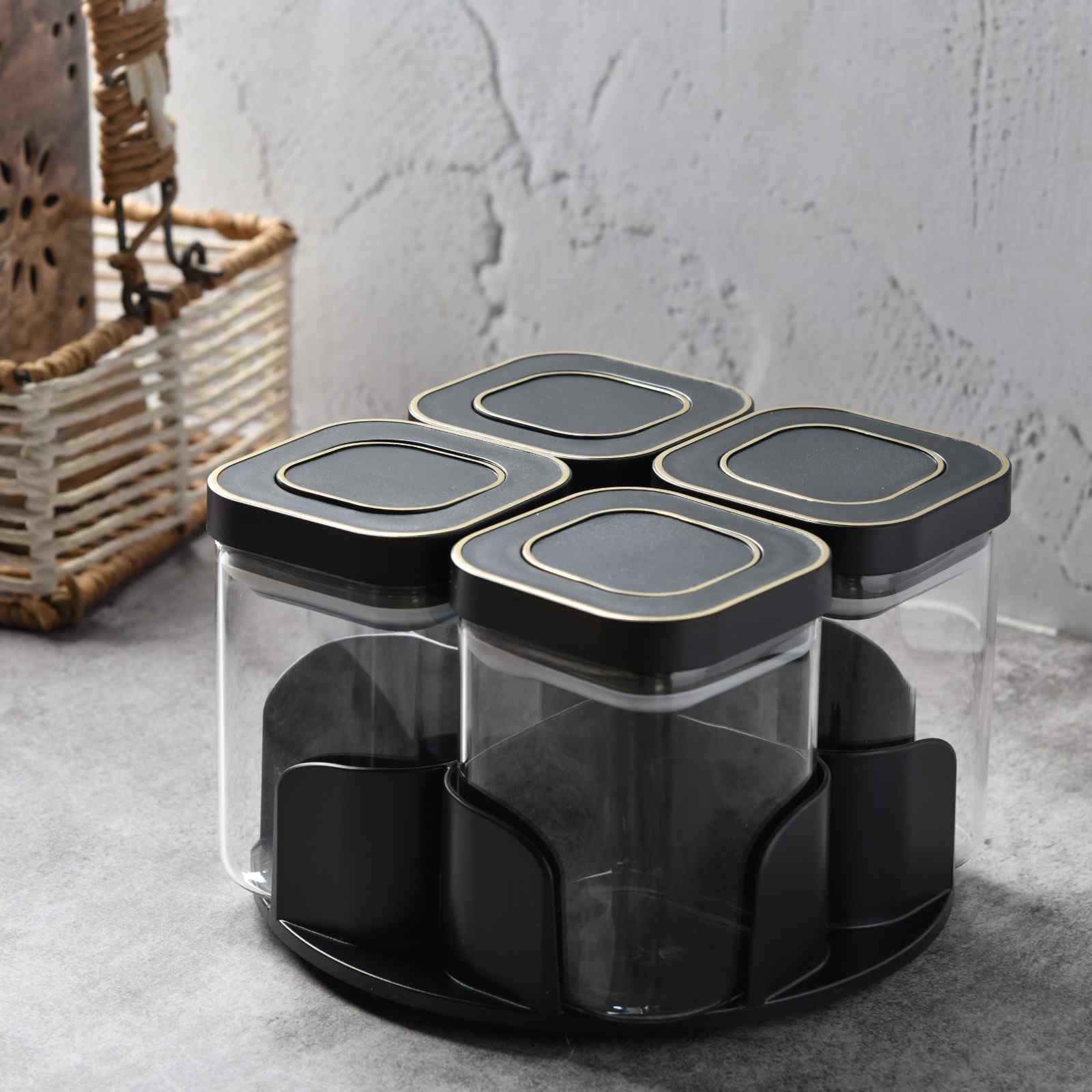 Aura Spin Caddy airtight glass Jar Carousel - Set of 4