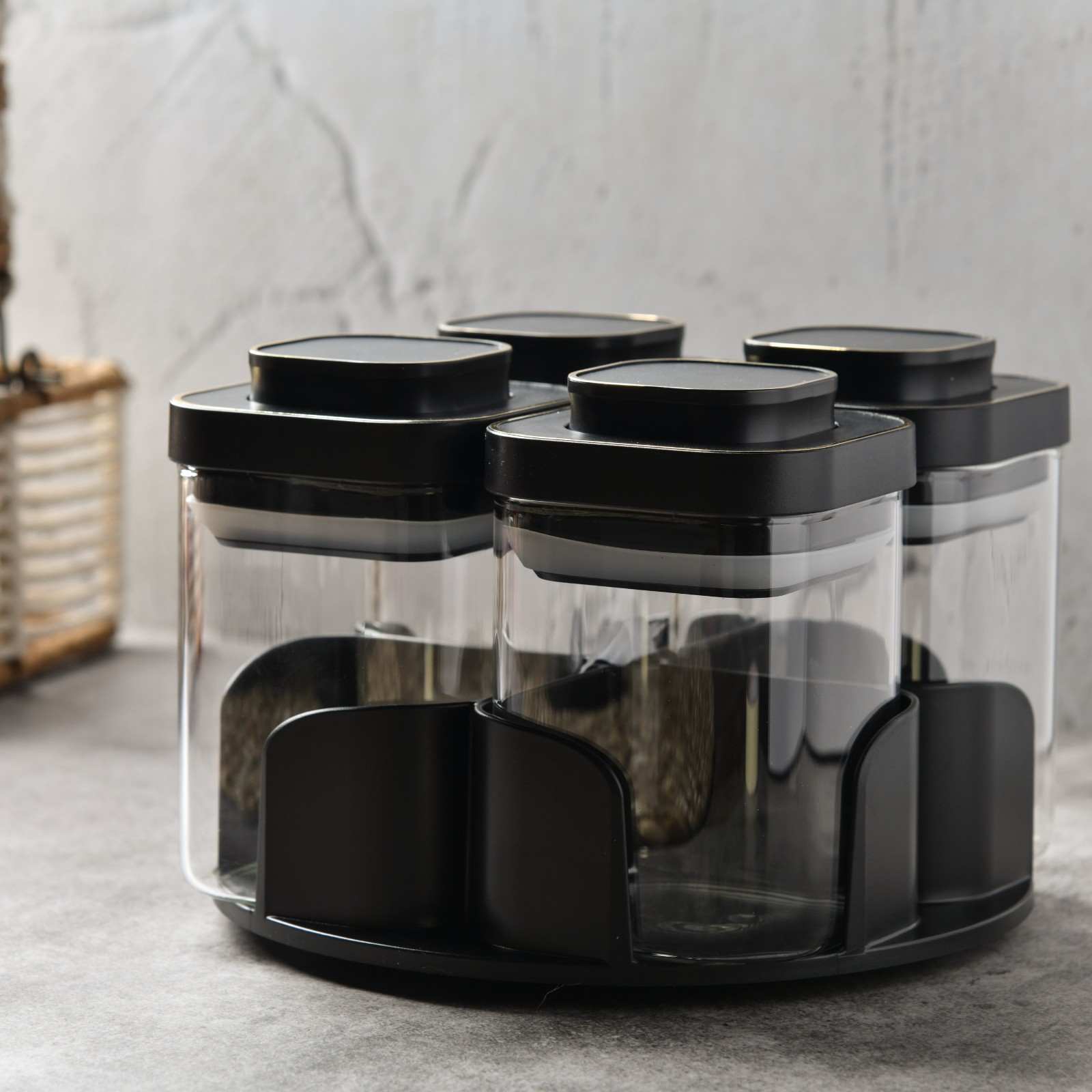 Aura Spin Caddy airtight glass Jar Carousel - Set of 4