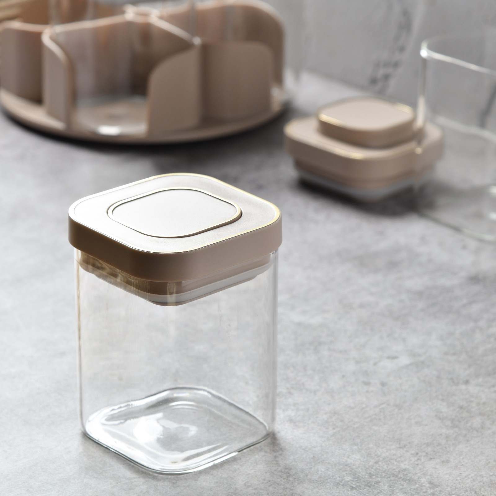 Aura Spin Caddy airtight glass Jar Carousel - Set of 4