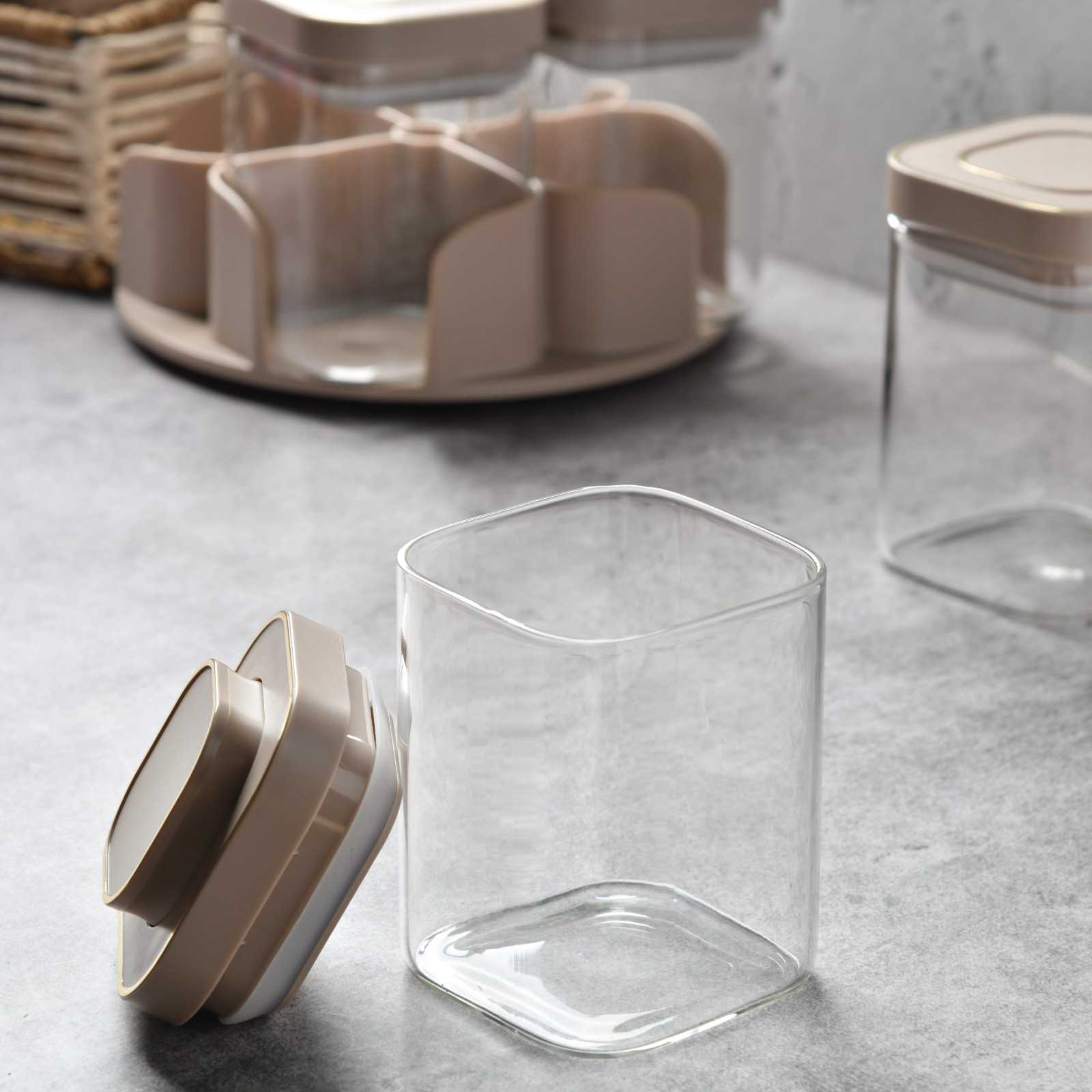 Aura Spin Caddy airtight glass Jar Carousel - Set of 4