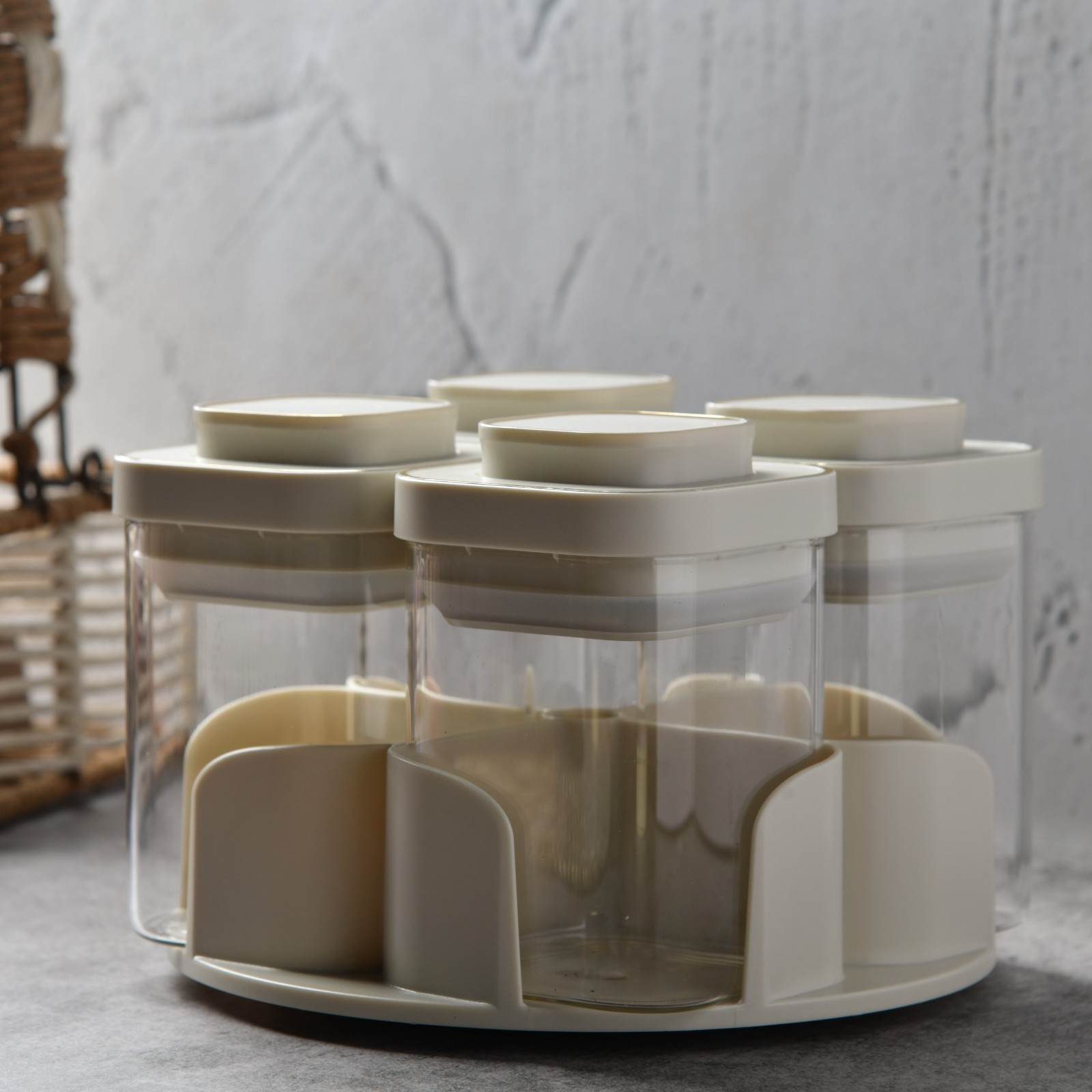 Aura Spin Caddy airtight glass Jar Carousel - Set of 4